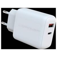 LC Power LC-GAN-45 USB-oplader 45 W 1x USB-C, 1x USB-A USB PD 3.0 Wit Binnen GaN, Snellader, USB Power Delivery (USB-PD) - thumbnail