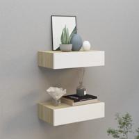VidaXL Wandschappen 2 st met lade 40x23,5x10 cm mdf eikenkleur en wit - thumbnail