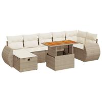 5-delige Loungeset met kussens poly rattan en acaciahout beige - thumbnail