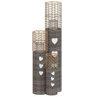 Kaarsenhouders 3 st wicker grijs - thumbnail