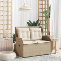Tuinbankje verstelbaar met kussens poly rattan beige - thumbnail