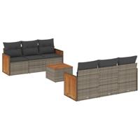 7-delige Loungeset met kussens poly rattan grijs - thumbnail