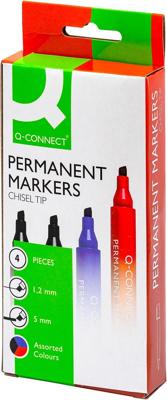 Q-CONNECT permanente marker, 2-5 mm, schuine punt, geassorteerde kleuren, etui van 4 stuks