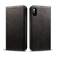 Suteni kalf textuur horizontale Flip lederen case voor de iPhone X/XS met houder & card slots & portemonnee (zwart) - thumbnail