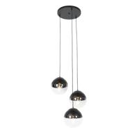 QAZQA Retro hanglamp zwart met helder glas rond 3-lichts - Eclipse - thumbnail