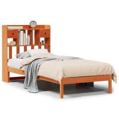 Bed met boekenkast zonder matras grenenhout wasbruin 100x200 cm
