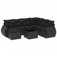 8-delige Loungeset met kussens poly rattan zwart - thumbnail