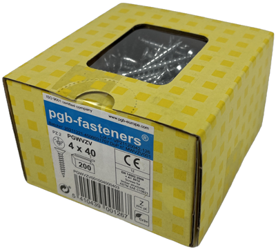 pgb-Europe PGB-FASTENERS | Spaanplaatschroef Ø 4,0x40 mm Pozidrive PZ2 - voldraad verzinkt | 200 st - PGWVZV001004000403