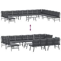 9-delige Tuinbankenset met kussens gepoedercoat staal zwart - thumbnail