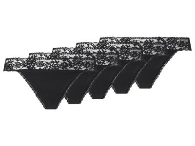 esmara Set van 5 dames strings (Zwart, L (44/46))