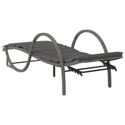 Ligbedden 2 st met tafel poly rattan grijs - thumbnail
