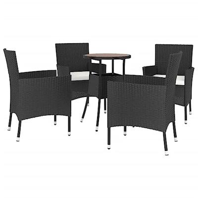 5-delige Bistroset met kussens poly rattan zwart