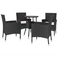 5-delige Bistroset met kussens poly rattan zwart - thumbnail