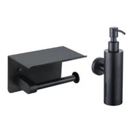 Fortifura Calvi toilet accessoireset - zeepdispenser - toiletrolhouder - met plateau - mat zwart SW1183055/SW1111567 - thumbnail