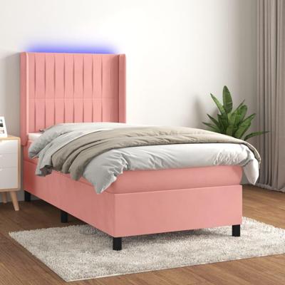 Boxspring met matras en LED fluweel roze 100x200 cm