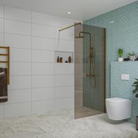 Fortifura Galeria inloopdouche - 90x200cm - rookglas - wandarm - Geborsteld koper PVD (Koper) SW797938/SW876702 - thumbnail