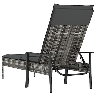 Ligbed met kussen poly rattan grijs