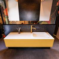 Badkamermeubelset Mondiaz Erin 150 cm met 1 Lade met RIDGE Wastafel Rechts Talc met 1 kraangat Greeploos Mat Ocher - thumbnail