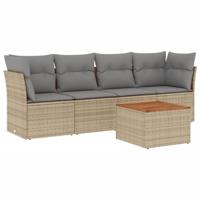 5-delige Loungeset met kussens poly rattan beige - thumbnail