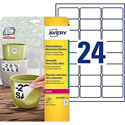 Etiket avery l4773rev-20 63.5x33.9mm wit 480st Etiket avery l4773rev-20 63.5x33.9mm wit 480st