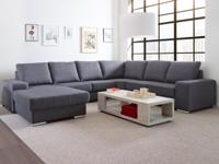 Panoramische hoekbank BASTIA met longchair links stof lichtgrijs - thumbnail