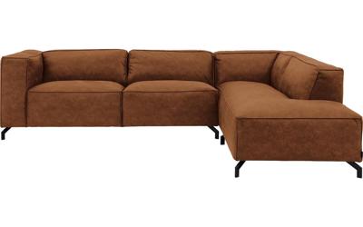 Goossens Bank Calvin cognac, micro leer, 3-zits, modern design met ligelement rechts