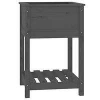 Plantenbak met schap 54x54x81 cm massief grenenhout grijs - thumbnail