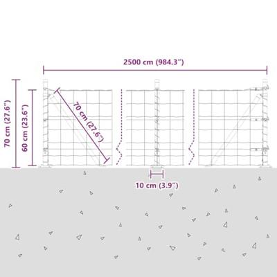 VidaXL Hek met paal groen 0,6 x 25 m staal en pvc