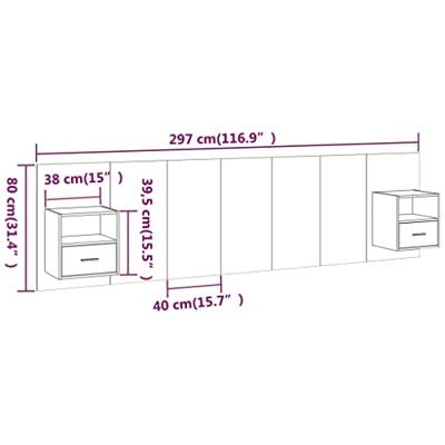 Hoofdbord met kastjes bewerkt hout gerookt eikenkleurig
