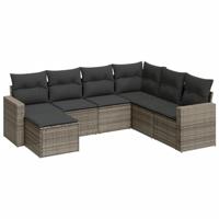 7-delige Loungeset met kussens poly rattan grijs - thumbnail