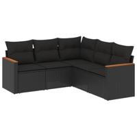 5-delige Loungeset met kussens poly rattan zwart - thumbnail