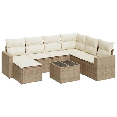 8-delige Loungeset met kussens poly rattan beige