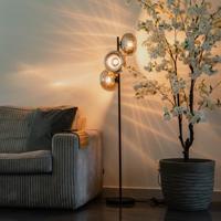 QAZQA Art Deco vloerlamp zwart met smoke glas 3-lichts - Ayesha - thumbnail