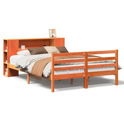 Bed met boekenkast zonder matras grenenhout wasbruin 150x200 cm - thumbnail