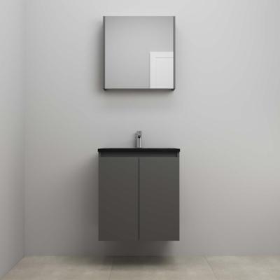 On-Line Badkamermeubelset - 60 cm - Bouwpakket - Greeploze Ladestructuur - Acryl Wastafel - 1 Kraangat - Spiegelkast - Mat Antraciet