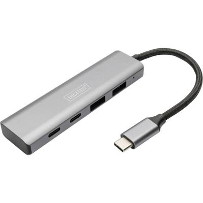 Digitus DA-70245 DA-70245 USB-hub 4 poorten USB-A USB 3.2 Gen2 10 GBit/s Met aluminium behuizing Donkergrijs