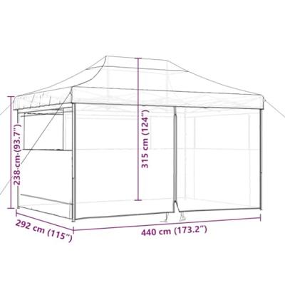Partytent inklapbaar pop-up met 4 zijwanden terracottakleurig