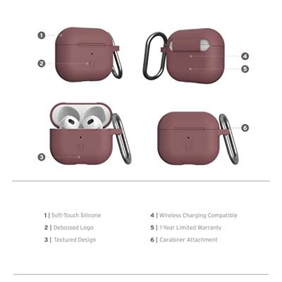 U by UAG [U] Dot Silicone Case voor de Apple AirPods 2021 Case - [Soft-Touch siliconen, karabijnhaak, Lightning connector afdekking, status LED zichtbaar, draadloos opladen compatibel] - aubergine