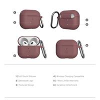 U by UAG [U] Dot Silicone Case voor de Apple AirPods 2021 Case - [Soft-Touch siliconen, karabijnhaak, Lightning connector afdekking, status LED zichtbaar, draadloos opladen compatibel] - aubergine - thumbnail