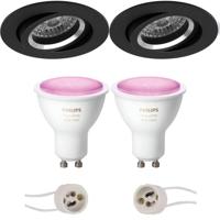 Pragmi Aerony Pro - Inbouw Rond - Mat Zwart - Kantelbaar - Ø82mm - Philips Hue - LED Spot Set GU10 - White and Color Ambiance - Bluetooth - thumbnail