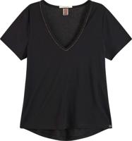 V-neck tee with lurex piping black - thumbnail