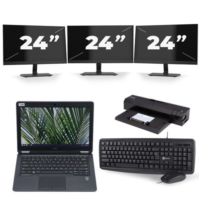 Dell Latitude E7250 - Intel Core i5-5e Generatie - 12 inch - 8GB RAM - 128GB SSD - Windows 11 + 3x 24 inch Monitor