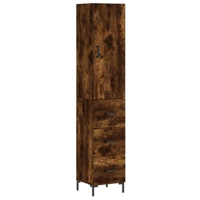 Hoge kast 34,5x34x180 cm bewerkt hout gerookt eikenkleurig