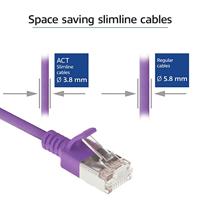 ACT Paarse 0,15 meter LSZH U/FTP CAT6A datacenter slimline patchkabel snagless met RJ45 connectoren - thumbnail