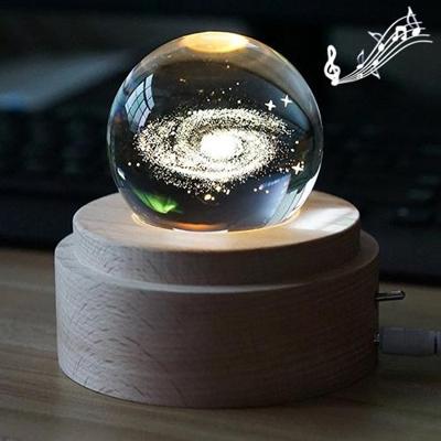 3D Word gravure kristallen bol muziekdoos Melkweg patroon elektronische Swivel muzikale verjaardag cadeau Home decor met muziek
