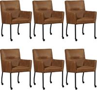 Set van 6 Bruine leren moderne eetkamerstoelen Lucky - Kenia Leer Brown (bruin leer) - thumbnail