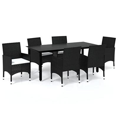 7-delige Tuinset met kussens poly rattan zwart - thumbnail
