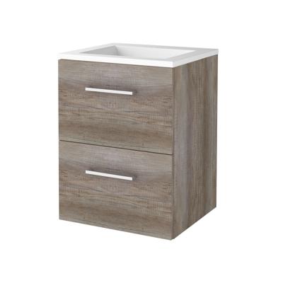 Badmeubelset BWS Salt 50x46cm Met Grepen (Kleurkeuze) 2 Lades Met Wastafel Acryl Scotch Oak