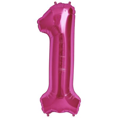 Magenta Folieballon Cijfer 1 - 86 cm