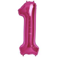 Magenta Folieballon Cijfer 1 - 86 cm - thumbnail